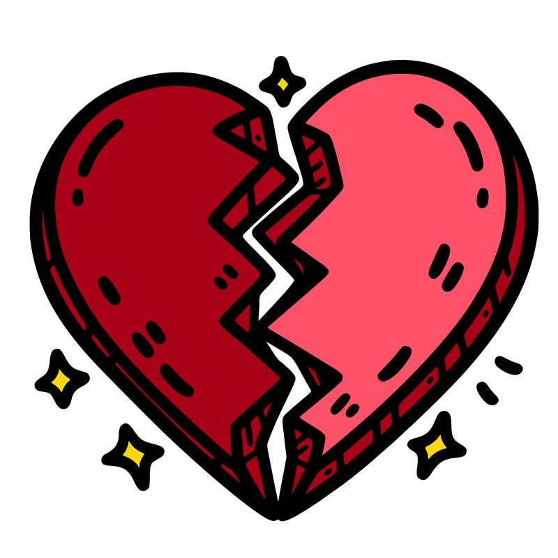 split in half heart