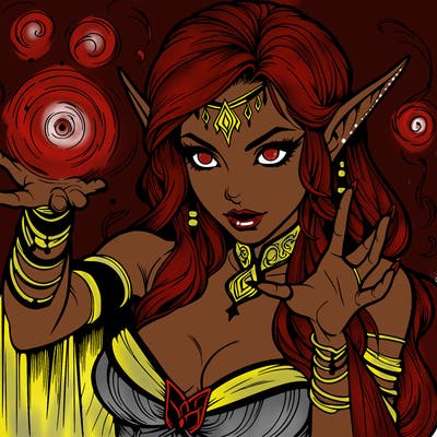 realistic scary beautiful elf sorceress casting spell