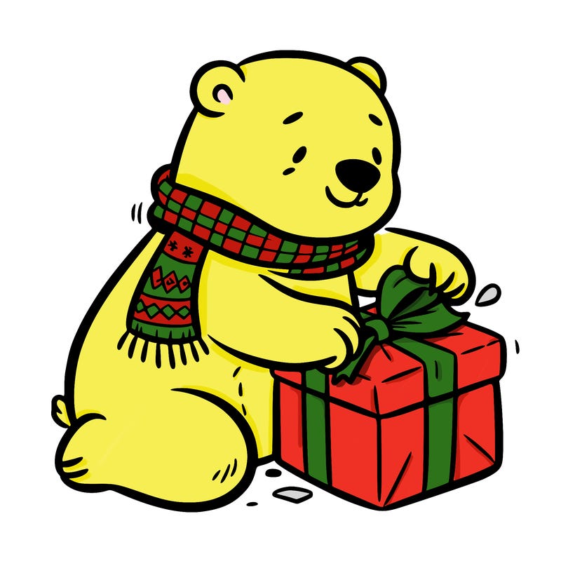 polar bear wrapping a present