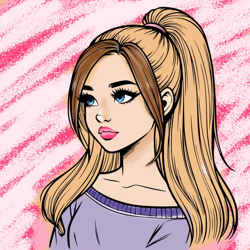 realistic girl with a high ponytail