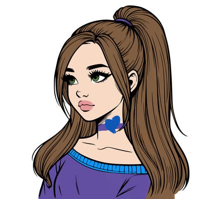 realistic girl with a high ponytail