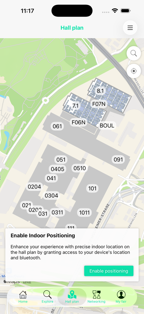 spoga horse - Interactive hall plan in the spoga horse app with indoor positioning prompt