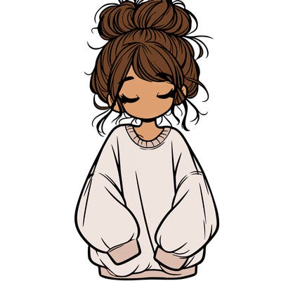 girl with baggy sweatshirt and messy bun