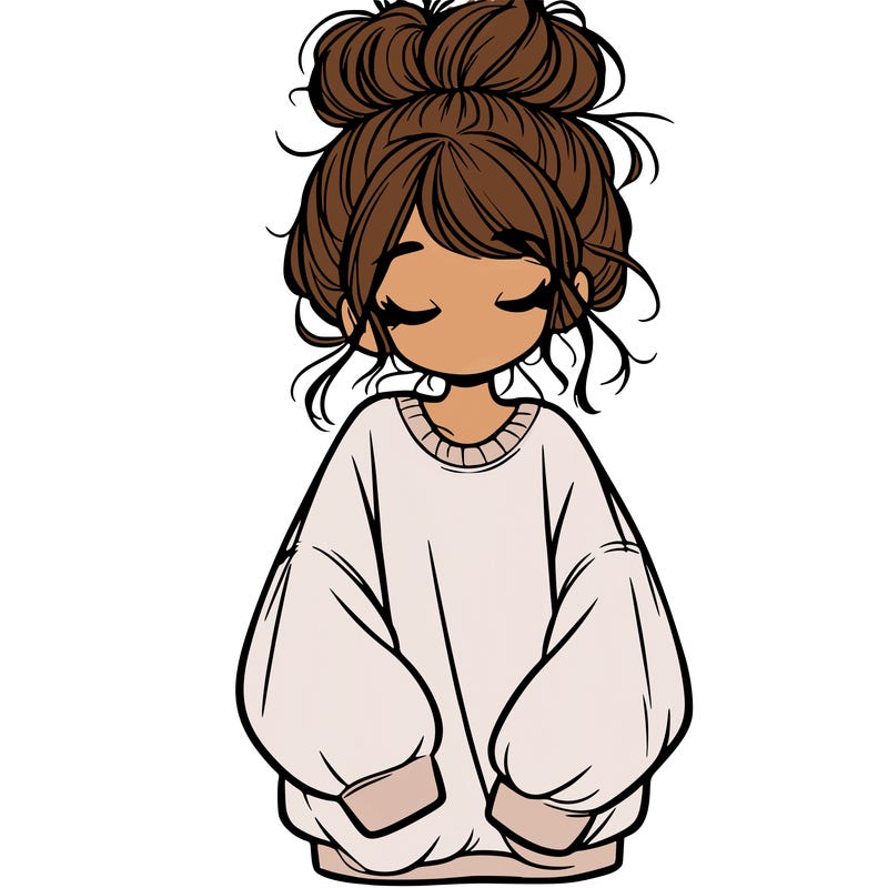 girl with baggy sweatshirt and messy bun