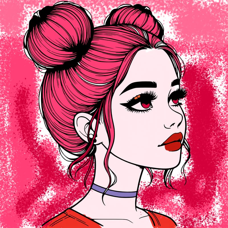 realistic girl with buns on the top of her head