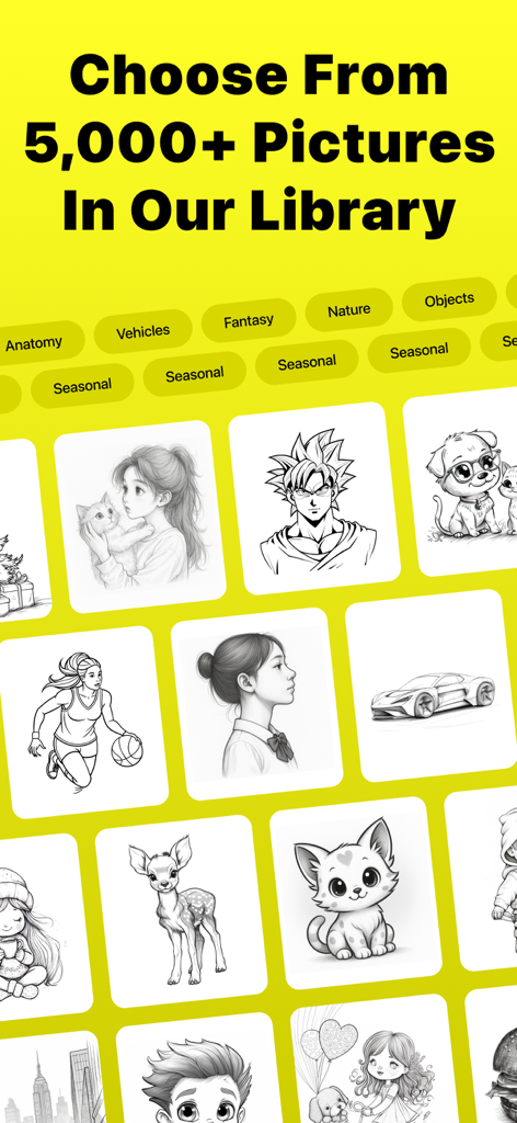 Drawing Projector: AR Drawing - Una biblioteca que muestra más de 5000 plantillas de dibujo que incluyen personajes de anime, animales y retratos en la aplicación Dibujo AR.