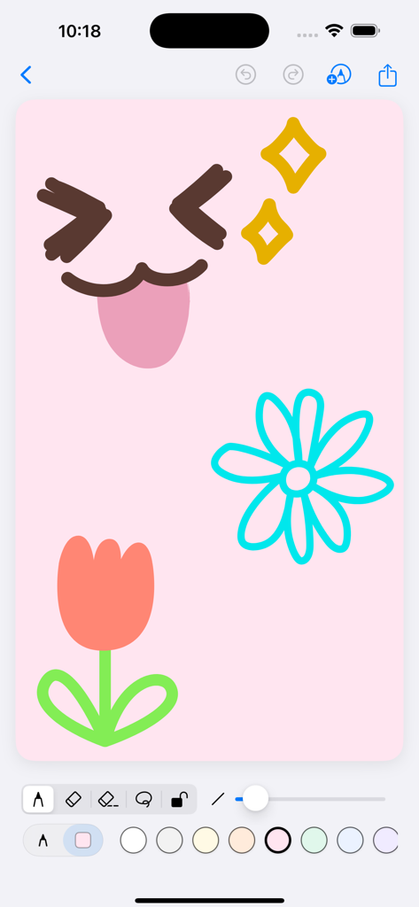 Scribble Board – Freehand - Scribble Board app interface showing hand drawn doodles of a face and flowers with drawing tools at the bottom