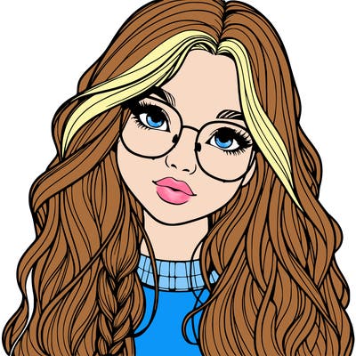 girl with long hair and freckles and glasses realistic