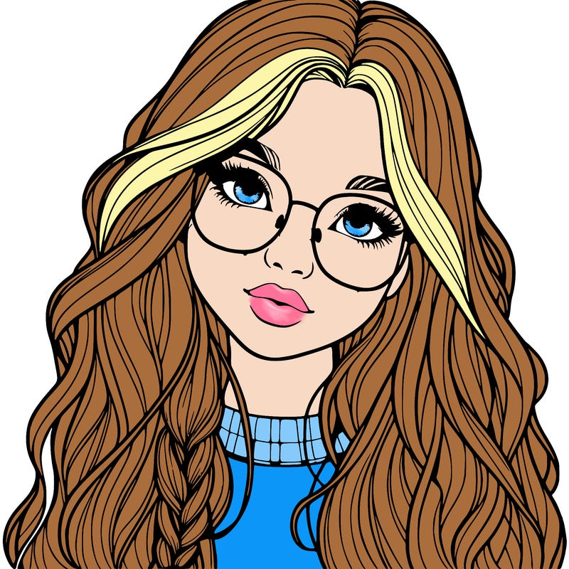 girl with long hair and freckles and glasses realistic