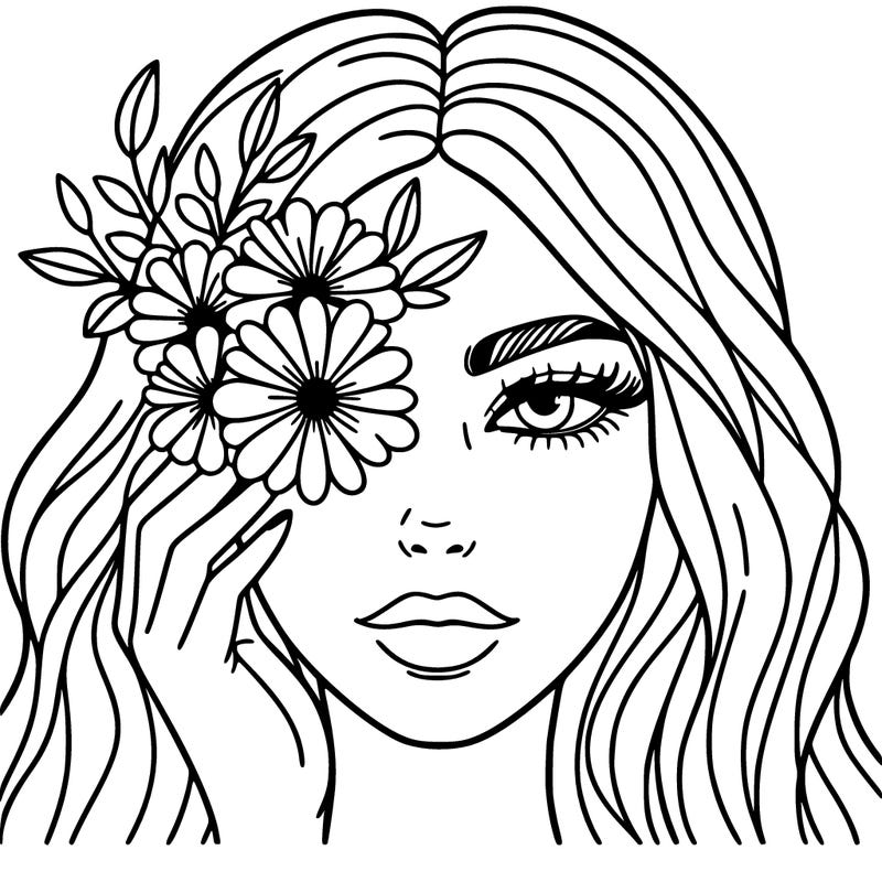 woman with flowers over her left eye