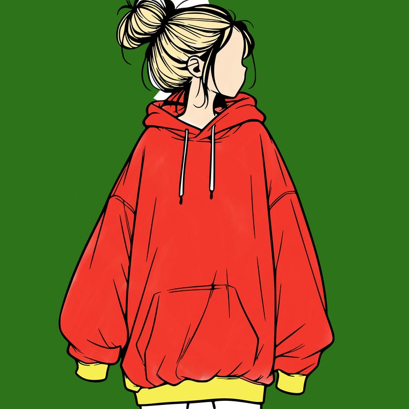 realistic girl with a oversized sweatshirt on and a bun