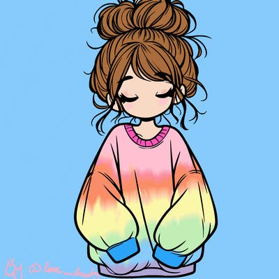 girl with baggy sweatshirt and messy bun
