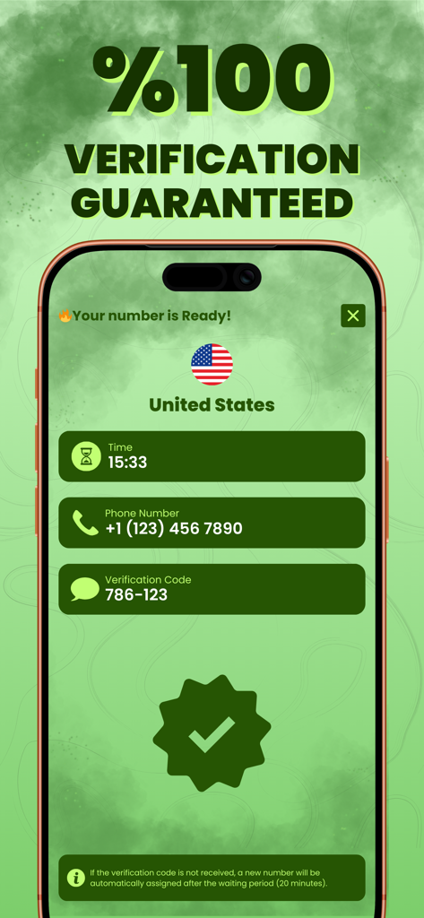 Uno screenshot dell'app Numero Virtuale che mostra un numero di telefono degli Stati Uniti e un codice di verifica ricevuto.