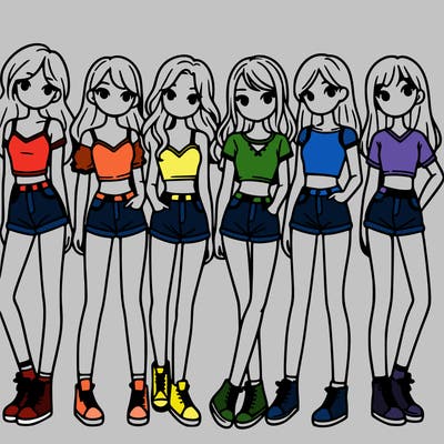 a group of girls wearing crop tops and shorts