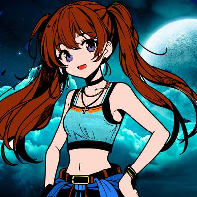 anime girl wearing crop top