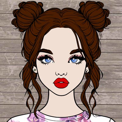 realistic girl with two buns in hair and lips