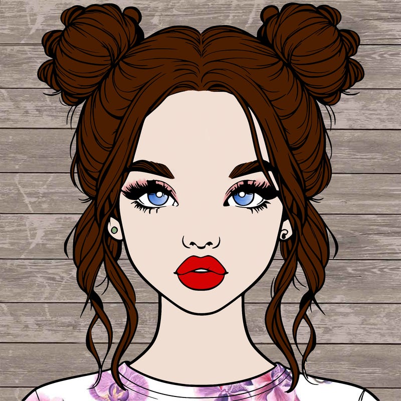 realistic girl with two buns in hair and lips