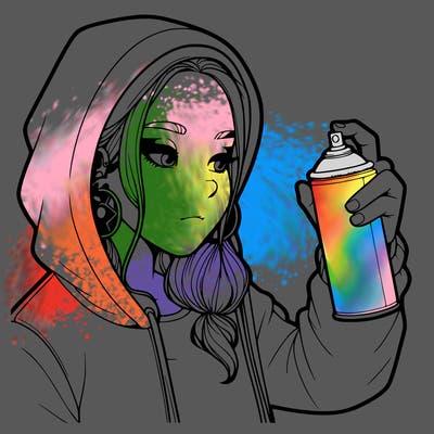 a realistic girl, spray painting