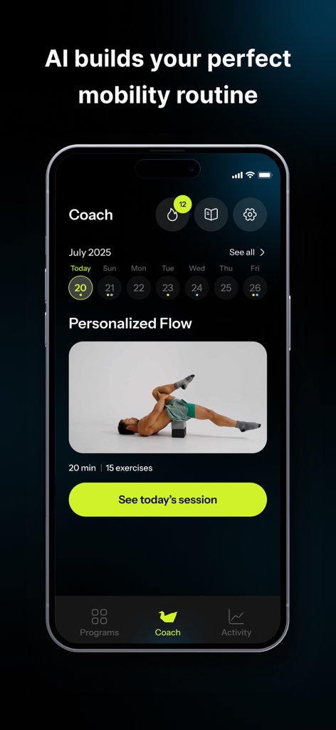 Limber app interface displaying a personalized mobility routine with video instructions