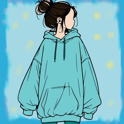 realistic girl with a oversized sweatshirt on and a bun
