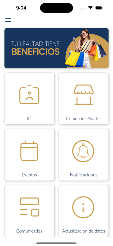 Regency Club - Main menu of the Regency Club mobile app showing membership services like ID partner stores and events
