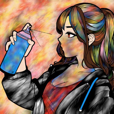a realistic girl spray, painting