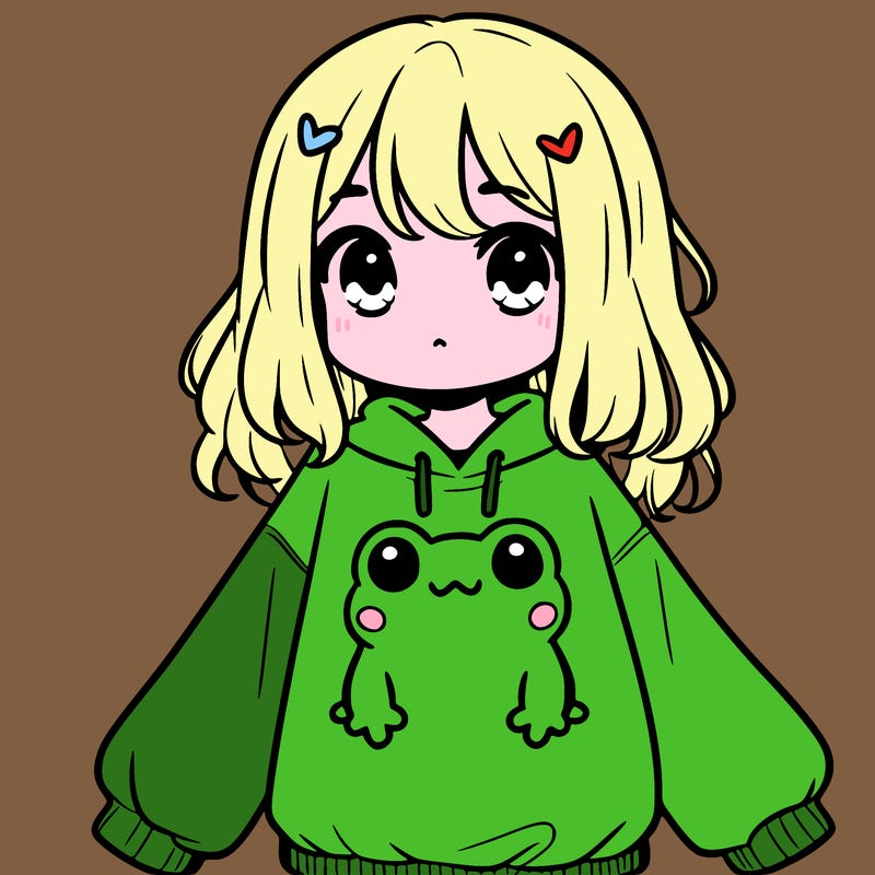 girl wearing frogging sweatshirt