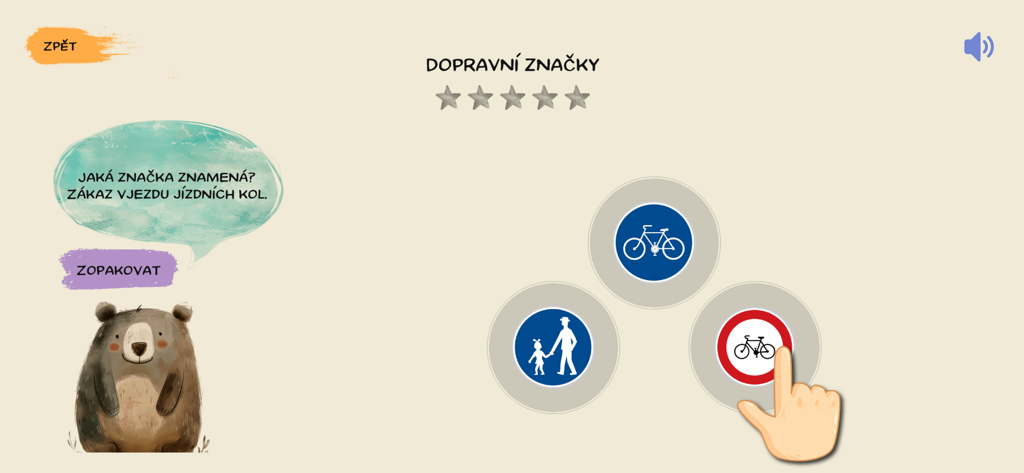 Školáček EDU - Quiz de identificación de señales de tráfico en la aplicación educativa Skolacek EDU.