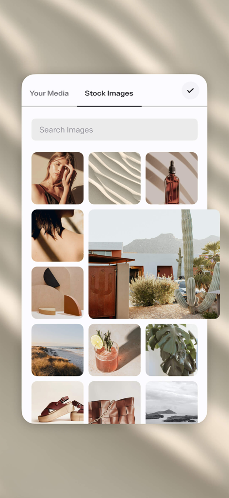 Ästhetische Stock-Bildbibliothek in der Clay-App für Social-Media-Content-Ersteller.