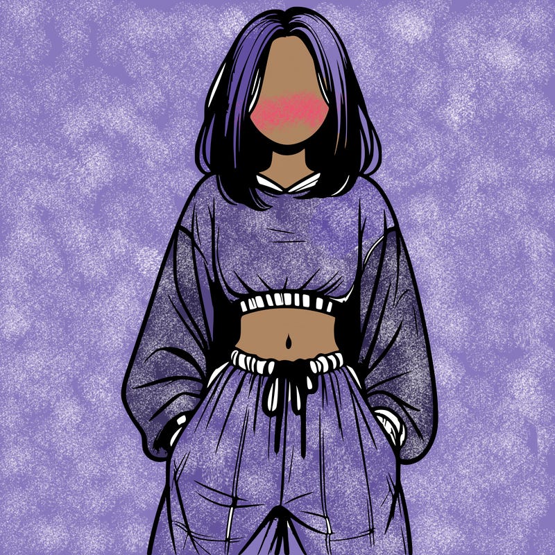 realistic girl faceless with baggy pants and a crop top