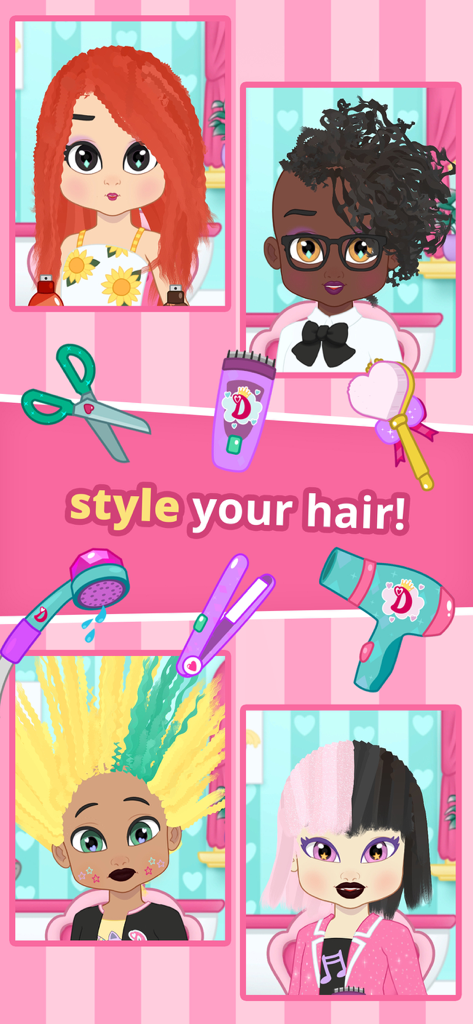 Love Diana Fashion Fabulous - Characters with unique hairstyles and salon tools in Love Diana Fashion Fabulous