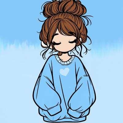 girl with baggy sweatshirt and messy bun