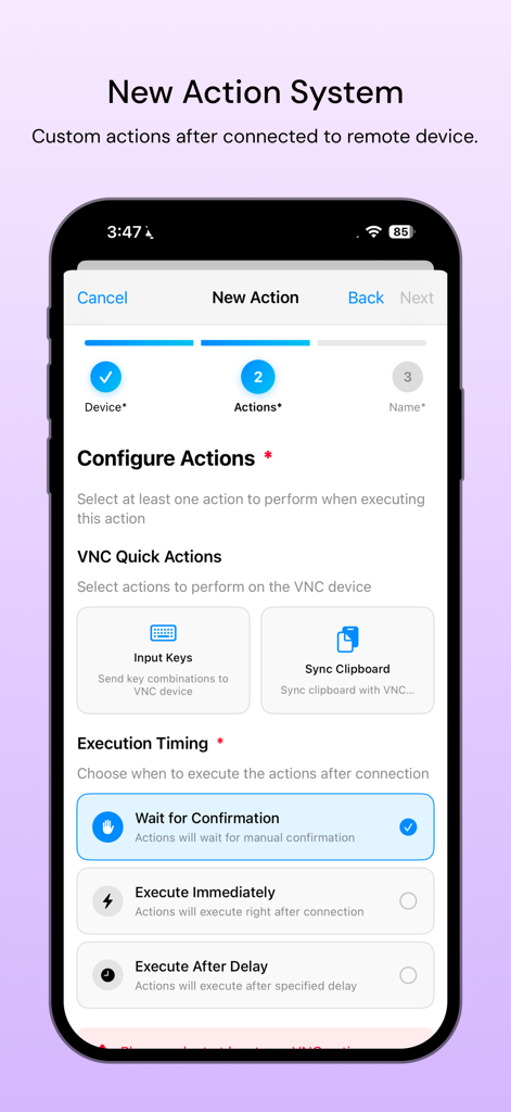 Scrcpy Remote screen for setting up custom actions and execution timing