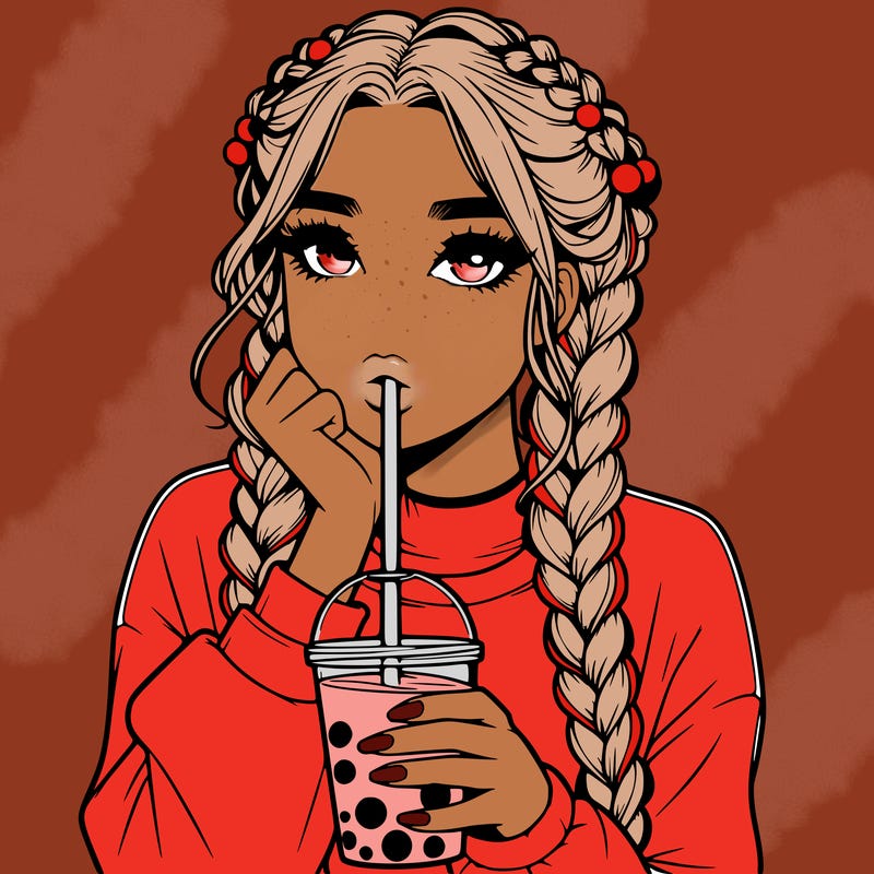 realistic girl with braided hair drinking boba