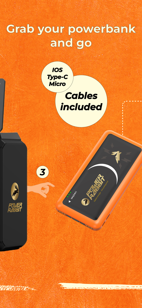 PowerRabbit: powerbank sharing - iOSおよびAndroidデバイス用の充電ケーブル内蔵PowerRabbitポータブルモバイルバッテリー