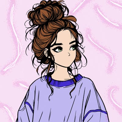 realistic girl with messy bun and oversized clothing