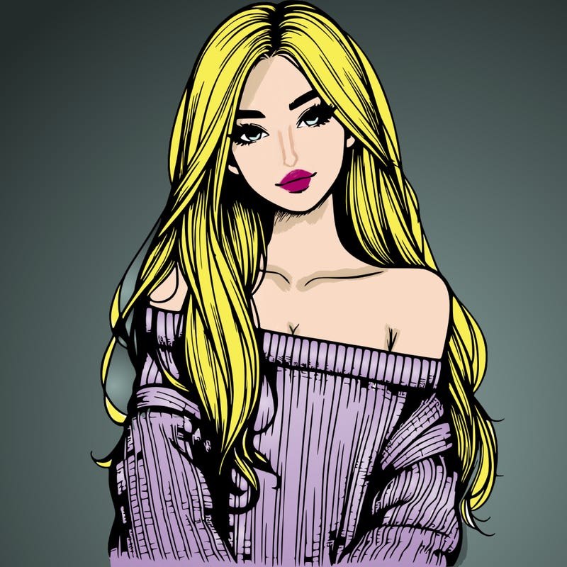 realistic girl with long hair wearing an off the shoulder sweater