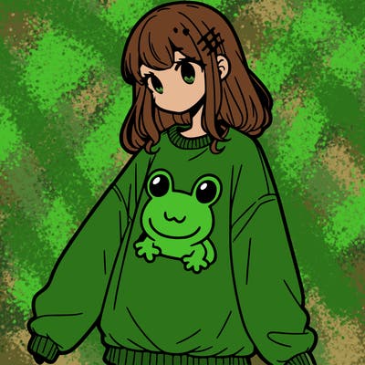 girl wearing frogging sweatshirt
