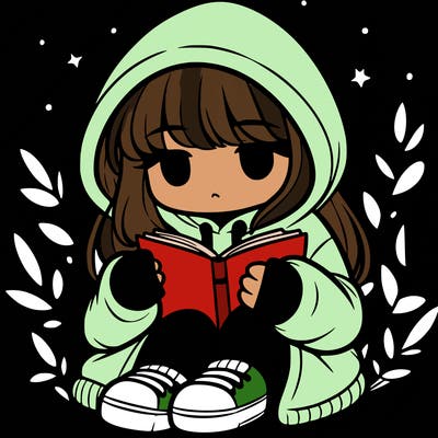 girl in oversized hoodie reading a book