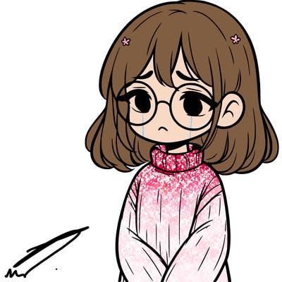 sad girl with glasses in a sweater