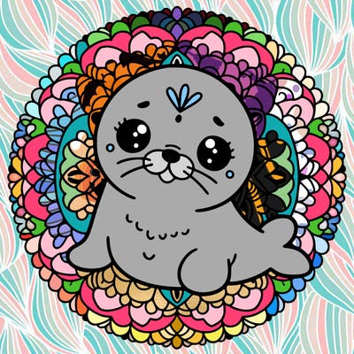 a cute baby seal mandala