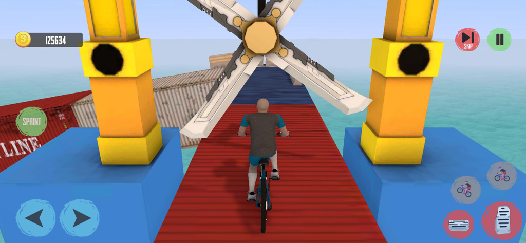Fearless BMX Bicycle Simulator - Ein BMX-Fahrer navigiert in Fearless BMX Bicycle Simulator durch einen herausfordernden Hindernisparcours über dem Meer.