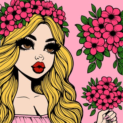 life like its lips and a nose girl holding flowers with lush hair