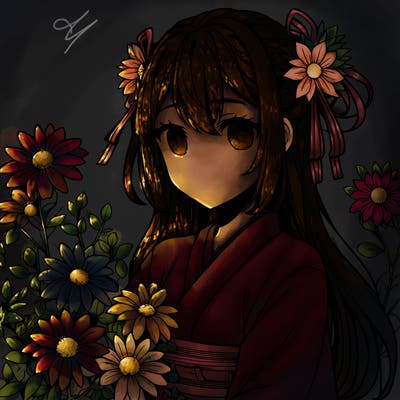 anime girl with flowers