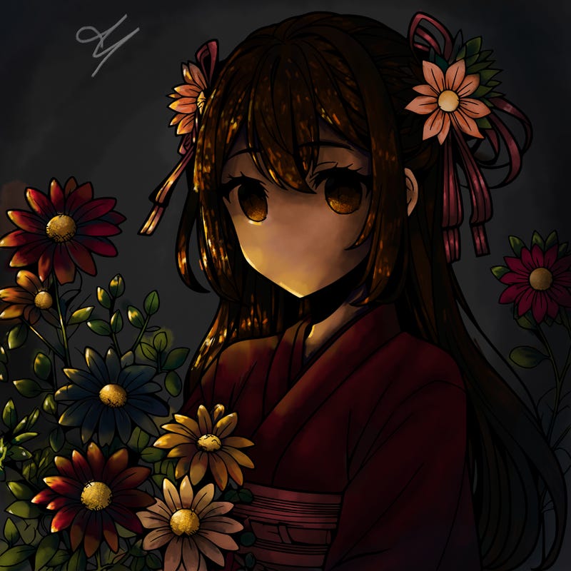anime girl with flowers
