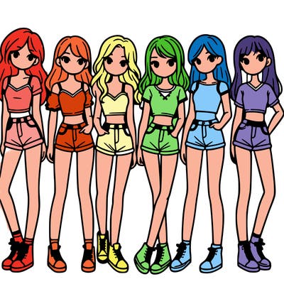 a group of girls wearing crop tops and shorts