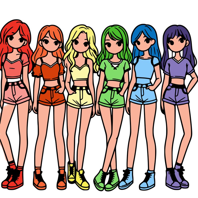 a group of girls wearing crop tops and shorts