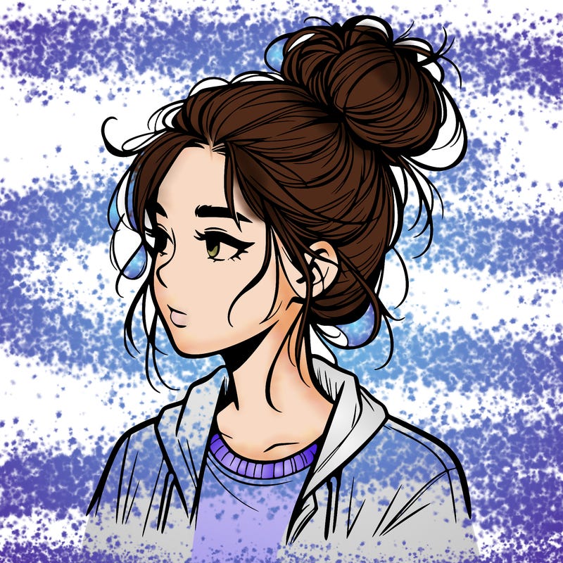 realistic teenage girl with a messy bun