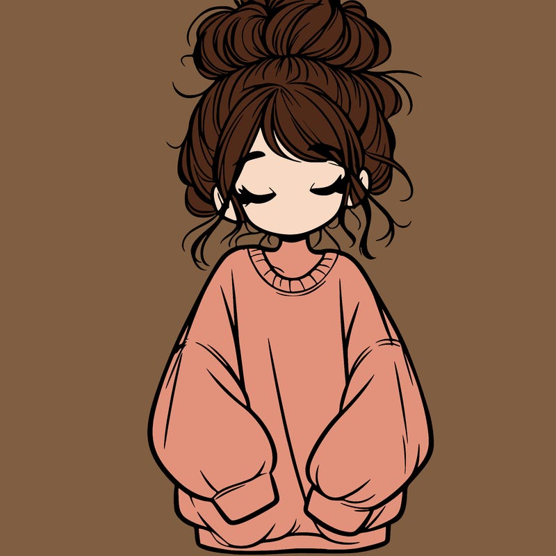 girl with baggy sweatshirt and messy bun