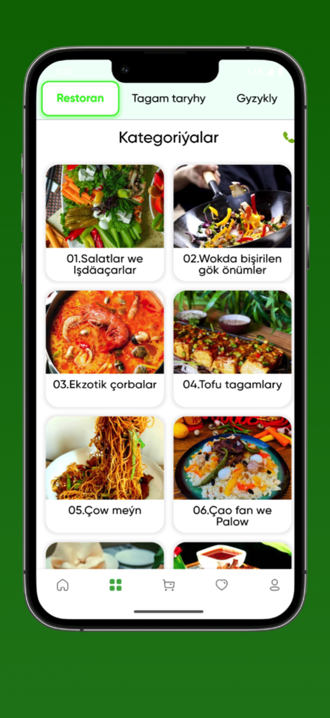Bamboo Ho-Go Restaurant - Bamboo Ho-Go Restaurant app interface showing food menu categories with professional photos of Asian dishes like noodles, soups, and wok-fried vegetables.